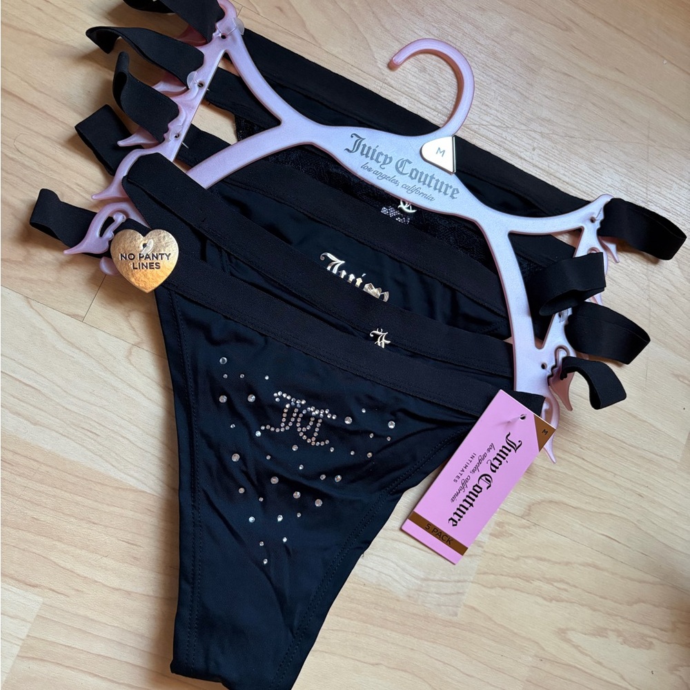 Juicy Couture Black Thong 5 Pack with Rhinestones